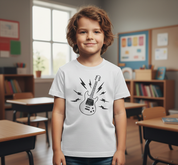 Kids Electric Guitar T-Shirt, Rock Lightning Graphic Tee, Boys Girls UK