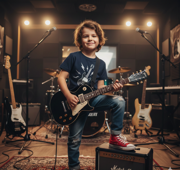 Kids Electric Guitar T-Shirt, Rock Lightning Graphic Tee, Boys Girls UK
