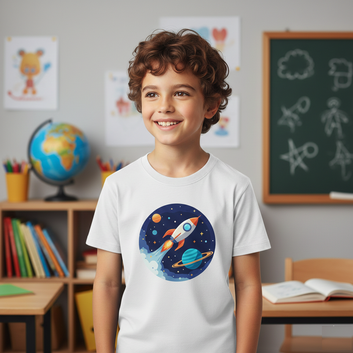 Kids Rocket Space T-Shirt – Cute Galaxy Rocket Graphic Tee for Boys Girls UK