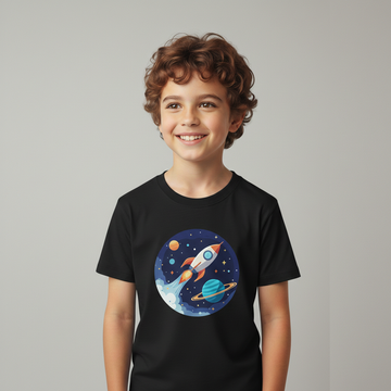 Kids Rocket Space T-Shirt – Cute Galaxy Rocket Graphic Tee for Boys Girls UK