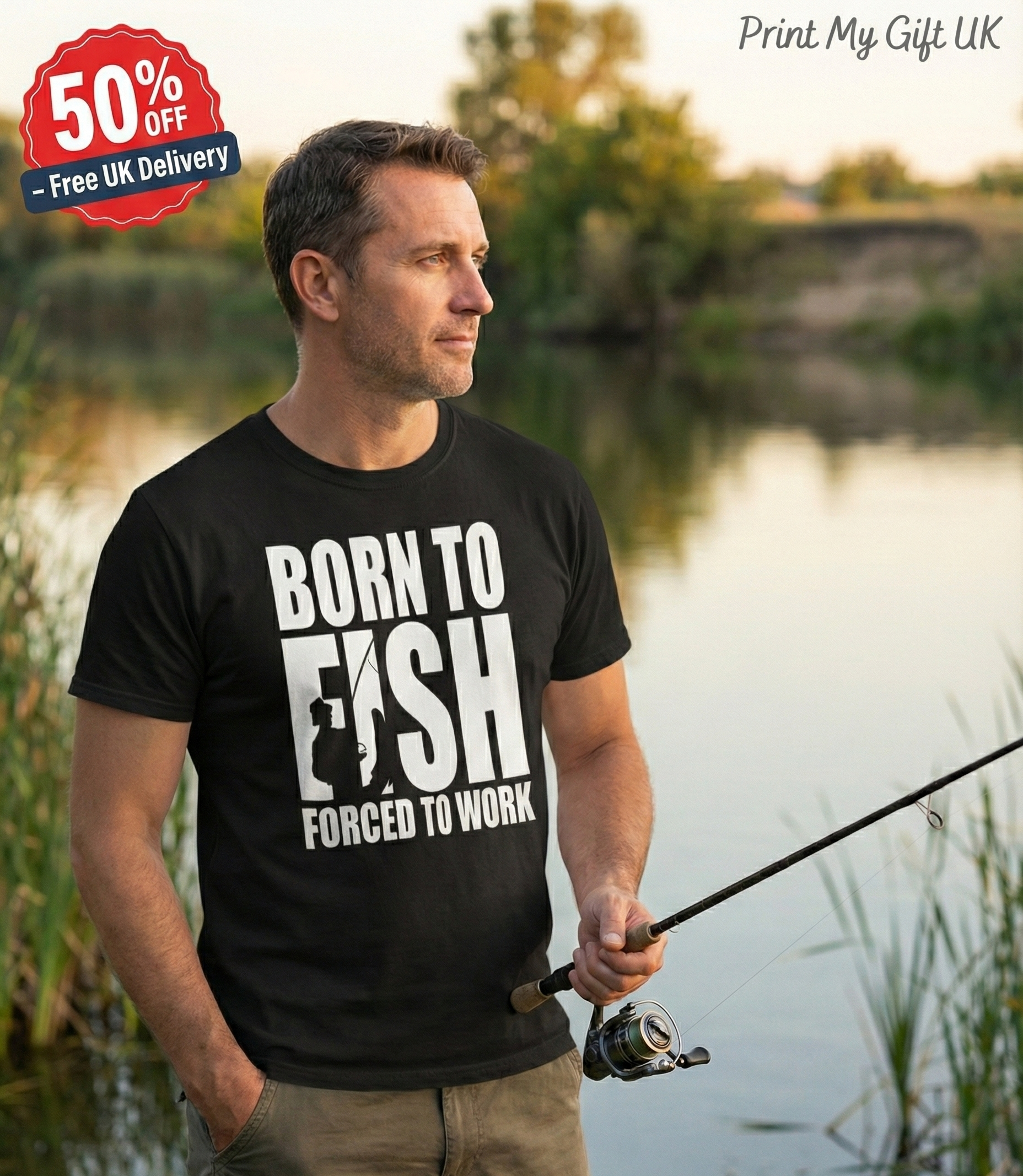 Born to Fish Forced to Work T-Shirt - Funny Fishing Gift - Gemini_Generated_Image_bce5e6bce5e6bce5
